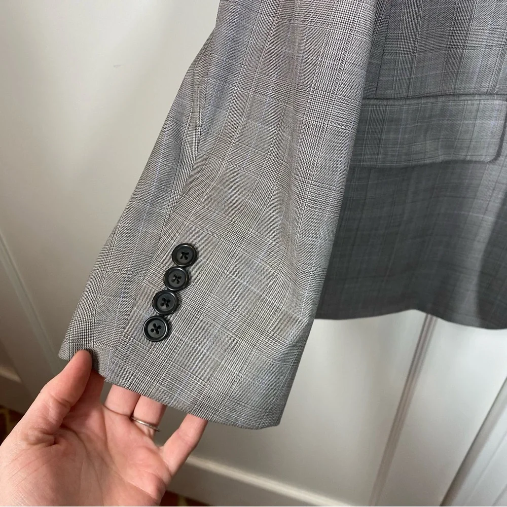 Brooks Brothers 1818 Milano Saxxon Wool Blazer Gray Plaid Windowpane 42R W36‎